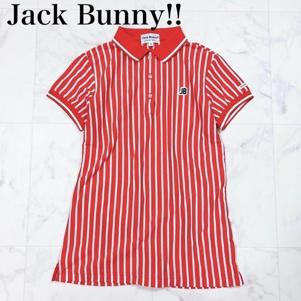 ◇ Jack Bunny!! PEARLY GATES パーリーゲイツポロシャツ ストライプ赤 レッド 白 ホワイト