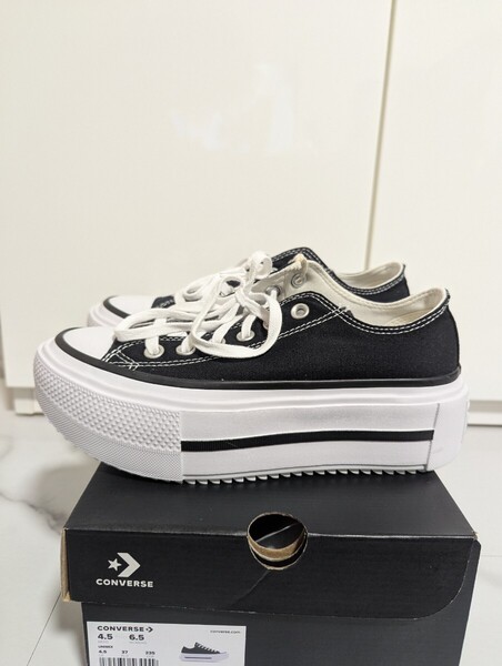 韓国限定 新品 23.5cm コンバースチャックテーラーオールスターリフトダブルスタックブラックローキーconverse