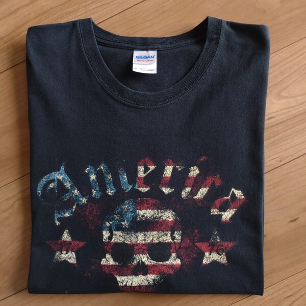 髑髏/スカルTシャツ/GILDAN/半袖/黒/古着/2XL【J485】