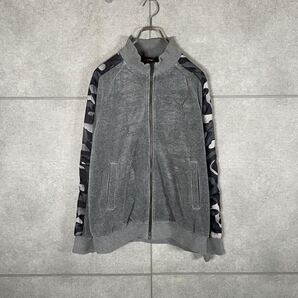 PUMA トラックジャケット ベロア 迷彩柄アームライン 両面刺繍 ラグラン プーマ 別珍 あいみょん カモフラ模様 Y2K 00s 90s