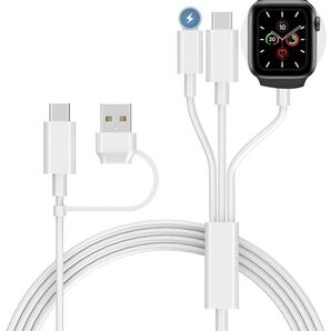 2025最新設計 3in2 pple Watch 充電ケーブル USB+Type-Cポート搭載 for ppleウォッチ 充電ケーブル マグネット式充電ケーブル