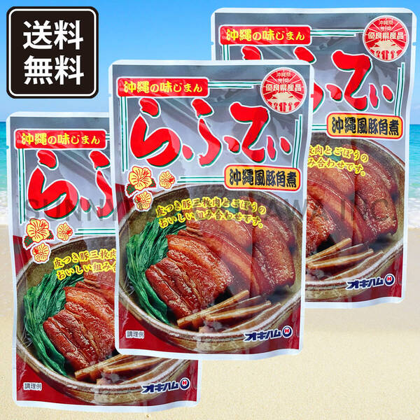 らふてぃ ごぼう入り 3袋 オキハム ラフテー ラフティ 豚の角煮 皮付き豚三枚肉 沖縄旅行 沖縄お土産