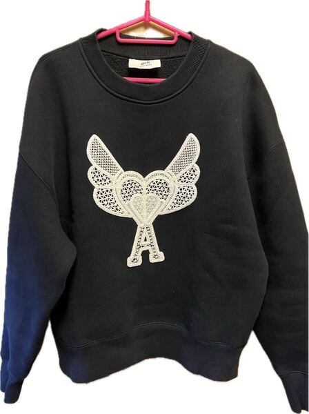 正規 21AW AMI PARIS アミ パリス ami alexandre mattiussi アミ アレクサンドル マテュッシ レース モノグラム ロゴ スウェット 黒 M
