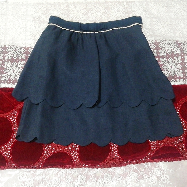 Minifalda azul marino con volantes escalonados, mini falda, falda acampanada, falda fruncida, tamaño mediano