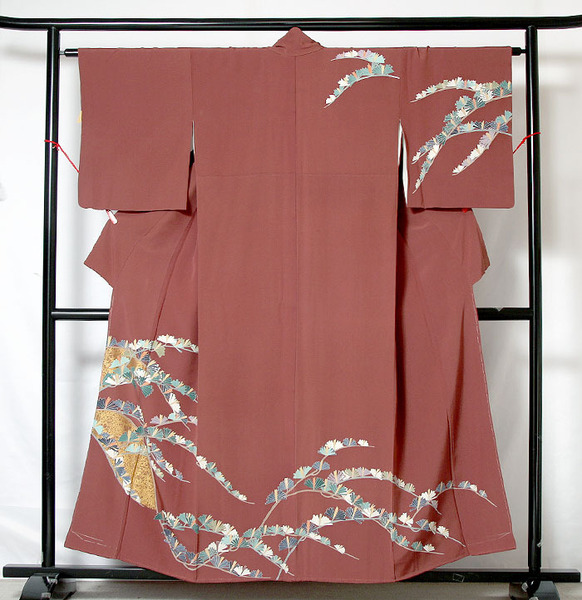■7705■ 松枝文様 手描き京友禅の訪問着 美品