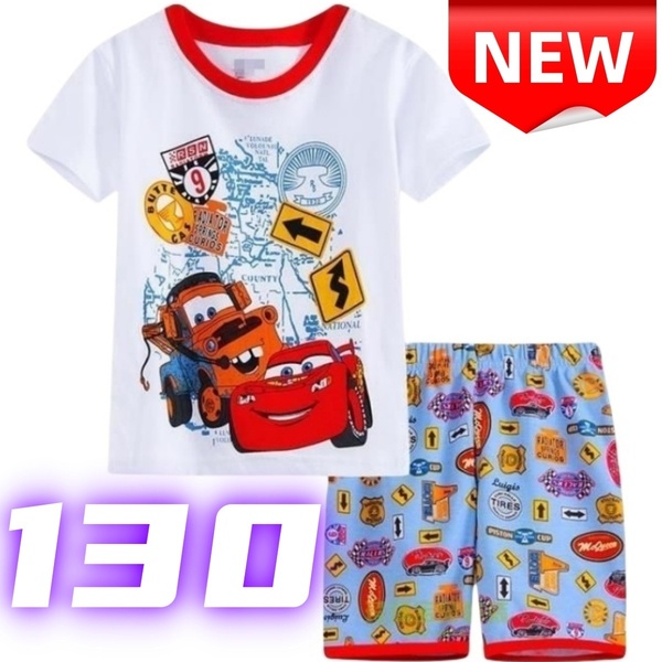 【新品】子供用パジャマ カーズ 半袖Tシャツ&ショートパンツ 男の子 夏用 コットン素材 キッズ 130cm 赤 白 マックイーン ルームウェア