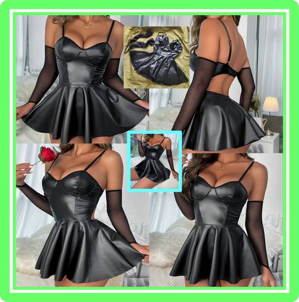 ♥♥超素敵★フェイクレザー★スカートコスチューム★グローブ付★バレリーナ★大人可愛いくSexy♥♥MA79W