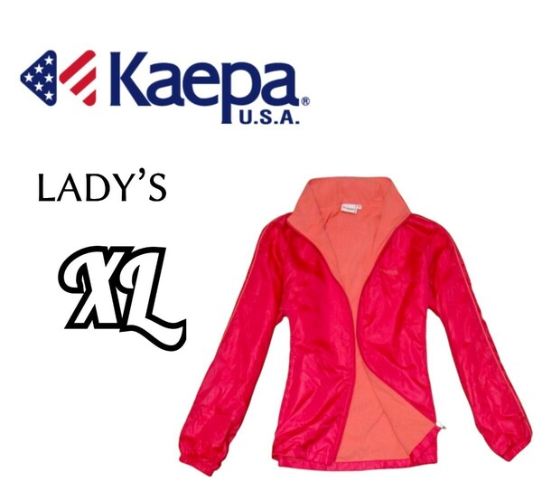 送料込み レディースXL◇Kaepa◇裏地起毛ウインドブレーカー フード収納 pink