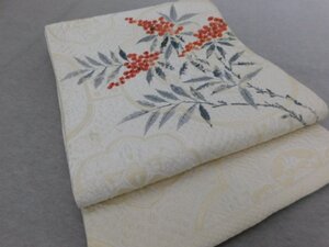 〔楽布〕P33047 ふくれ織り 手描き 南天の柄 袋帯 c目玉