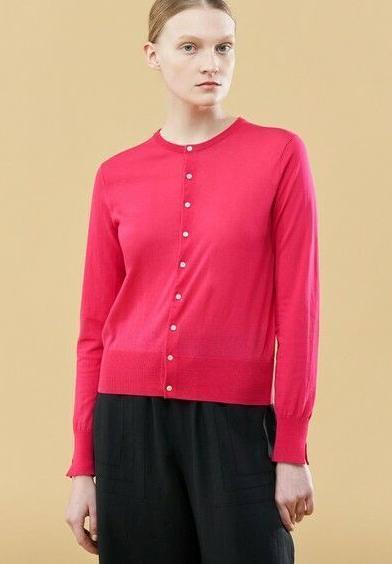 【美品】定価29700円 GALERIE VIE ギャルリーヴィー クレープコットン クルーネックカーディガン ピンク フリーサイズ