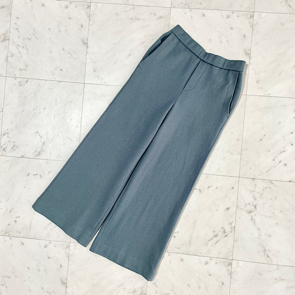 INDIVI インディヴィ ワイドパンツ ネイビー グレー 毛100% 05 362