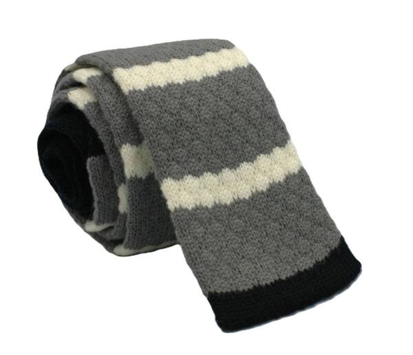 【新品】送料無料 Helios WOOL MARINE BORDER KNIT TIE GRAY・ニットタイ・メンズ・ビジネス・フォーマル・カジュアル・冠婚葬祭