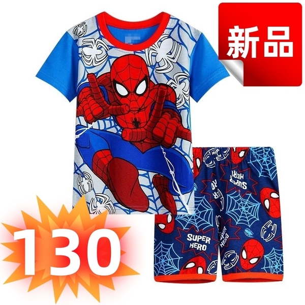 ★新品★スパイダーマン パジャマ 子供服 キッズ 男の子 半袖 上下セット 部屋着 130cm ルームウェア 夏用 涼しい 肌触り良い 綿100%