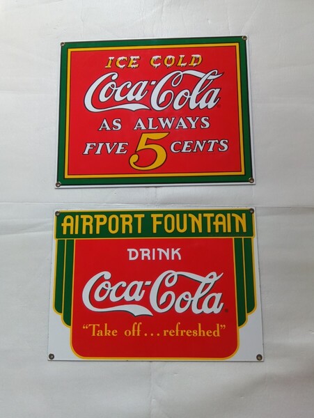 【送料無料】コカ・コーラ看板 アンデ・ルーニー磁器看板 1990年91年 ヴィンテージCoca-Cola Ande Rooney レア 2枚セット
