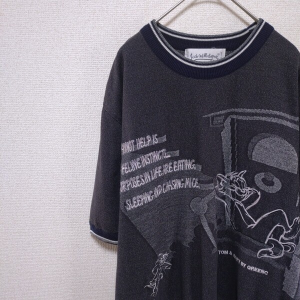 【 ヴィンテージ 刺繍 トム&ジェリー ニットTシャツ CASTELBAJAC カステルバジャック 】 Tシャツ 柄 ブラック 古着 半袖 ビンテージ レア