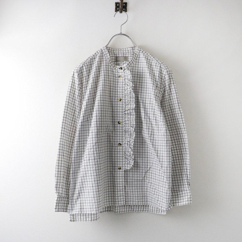 美品 マーガレットハウエル フリルシャツ 長袖 上質コットン ホワイト 日本製 美品 マーガレットハウエル フリルシャツ 長袖 上質コットン