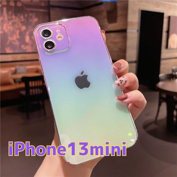 iPhone13mini ケース オーロラ クリア レインボー 虹 ホログラム スマホケース ハードケース 透け感 iphone