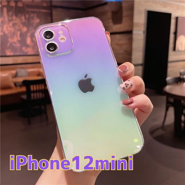iPhone12mini ケース オーロラ クリア レインボー 虹 ホログラム スマホケース ハードケース 透け感 iphone