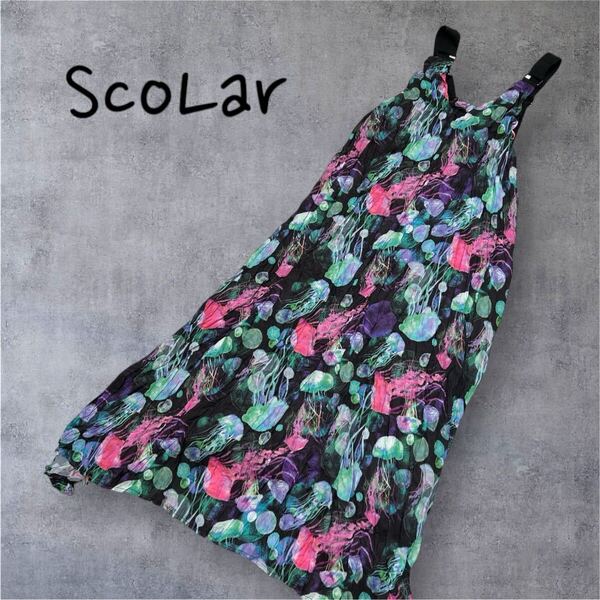 ScoLar(スカラー)クラゲ柄クリンクル加工キャミワンピース グリーン