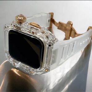 ultra49mm用 高級☆AppleWatch アップルウォッチバンド ラバーベルトカバー クリアローズゴールド