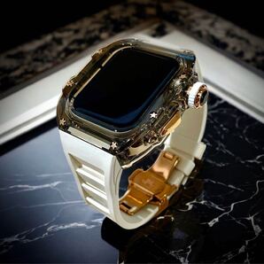 ultra49mm用 高級☆AppleWatch アップルウォッチバンド ラバーベルトカバー ブラックスケルトンホワイトストーン