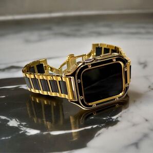 Apple Watch用カバー ステンレス&セラミック バンド 画面保護付きケース バンド ブラックゴールド