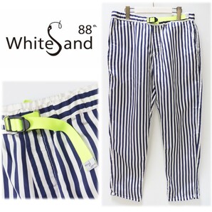 《White Sand ホワイトサンド》新品 定価27,500円 イタリア製 Webbingベルト ストライプ イージーパンツ 楽チンパンツ 48(84~88) S1350