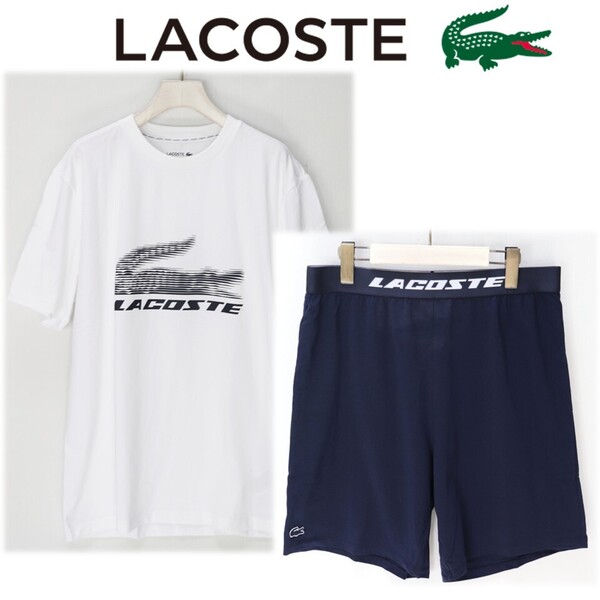 《LACOSTE ラコステ》新品 ワニグラフィック ストレッチ 半袖Tシャツ+ショートパンツ 上下セット セットアップ インポートM(W78~88) S1493
