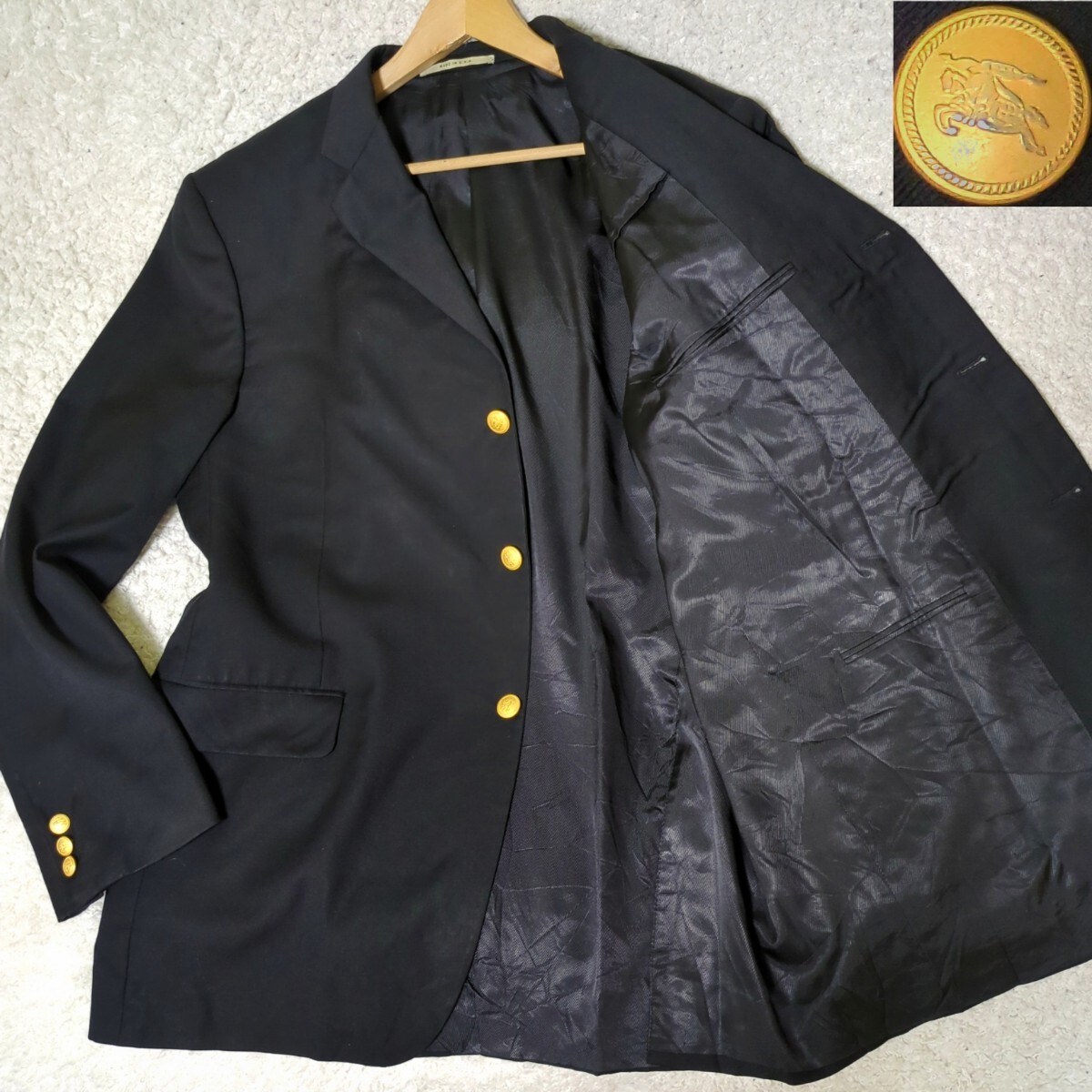 美品 希少 大きいサイズXL バーバリーズ 紺ブレ インディゴ染 金ボタン 希少2XL】BURBERRY LONDON/バーバリーロンドン ホースロゴ 金