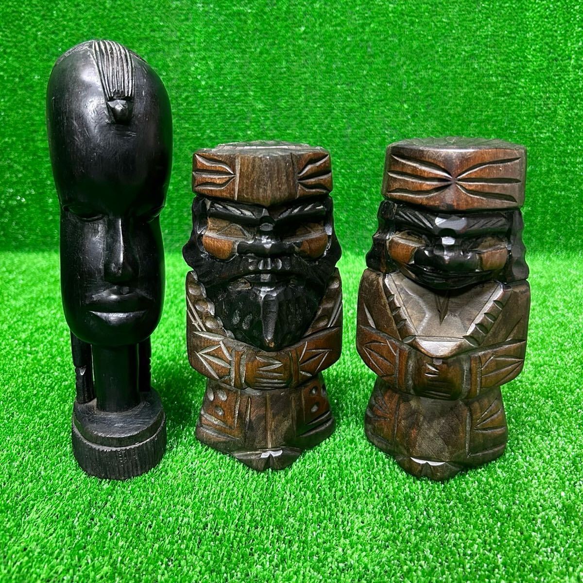 北海道 アイヌ木彫り人形置物 美品高さ約30cm横幅約7Cm 4個