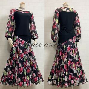 ★送料無料★【MERRY】 新品 社交ダンス ツーピース 黒 ピンク 黄色 6510 セットアップ トップス スカート パーティ ワルツ タンゴ 衣装