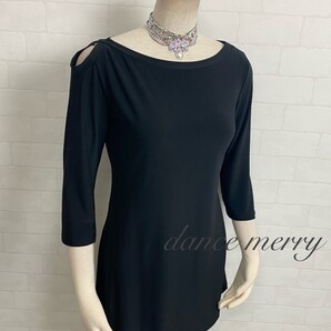 ★送料無料★【MERRY】 新品 社交ダンス トップス チュニック 黒 2114 ロング レッスン シンプル ラテン タンゴ ヨガ ワルツ