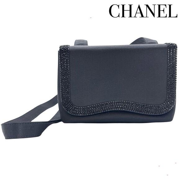 CHANEL シャネル ココマーク サテン クロスボディ ショルダーバッグ フラップバッグ レディース ブラック ゴールド パーティ