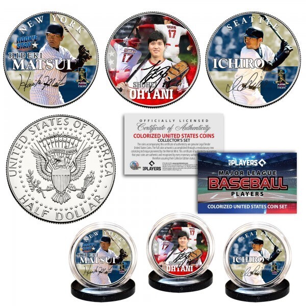 アメリカ 限定1/2ドル コイン 大谷翔平 イチロー 松井秀喜 ハーフダラー3枚セット 日本人スーパースター カラー USA 証明書&ホルダー付
