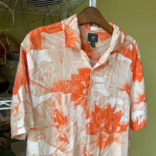 H & M レーヨン アロハシャツ ハス オレンジ XXL XL