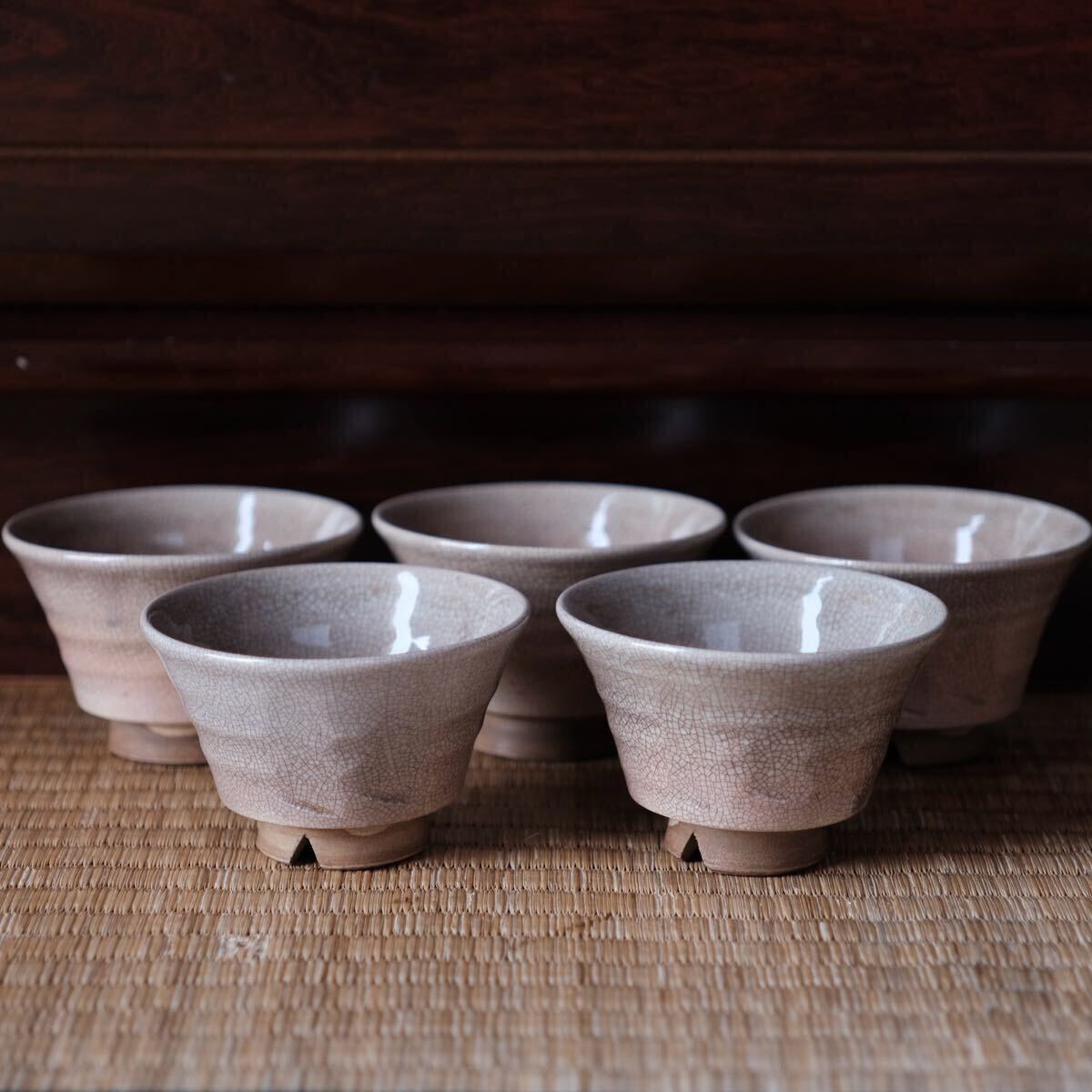 煎茶道具 伊万里焼 古伊万里 染付 花蝶文 煎茶碗 五客 時代箱 D