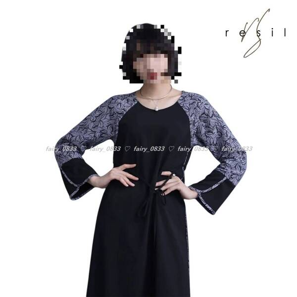 新品【日本製■送料無料】定価31000円■ヤマダヤ スコットクラブ resil レシル■Ladyなベルスリーブ...♪フラワージャガード切替ワンピ