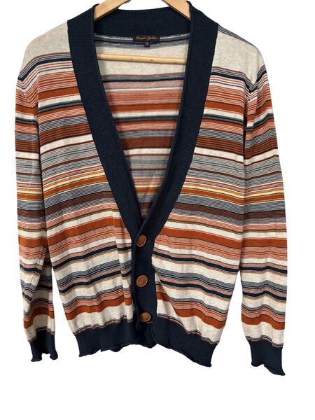Purple&yellow vintage border knit cardigan ボーダーカーディガン ニット