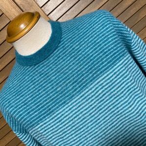 新品 サイドスロープ(日) カシミア100% クルーネックニット【2】グリーンマルチボーダー 日本製 定価3.7万円