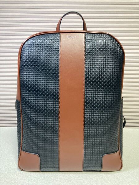 新品 セラピアン(伊) バックパック(リュック)【STEPAN72】 黒x茶レザー イタリア製 現行定価24.1万円