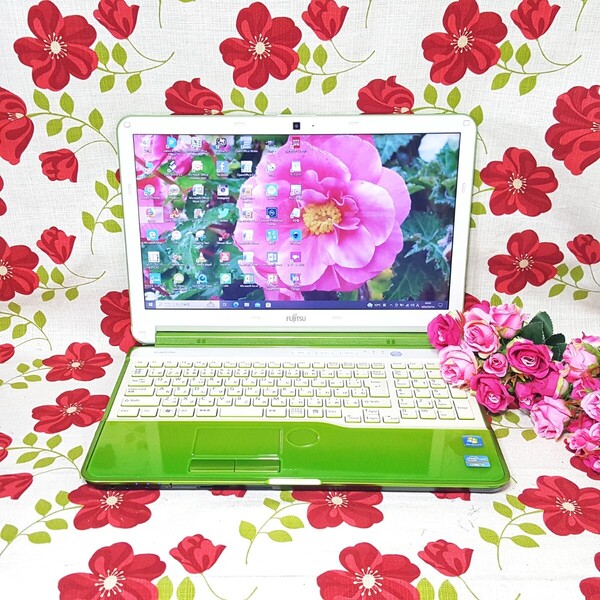 爆速Core-i5/新品マウス付/大人気富士通 LIFEBOOKグリーン色/ソフト多数インストール/大容量SSD256GB/高速8GB/Win11/DVD焼き/オフィス!