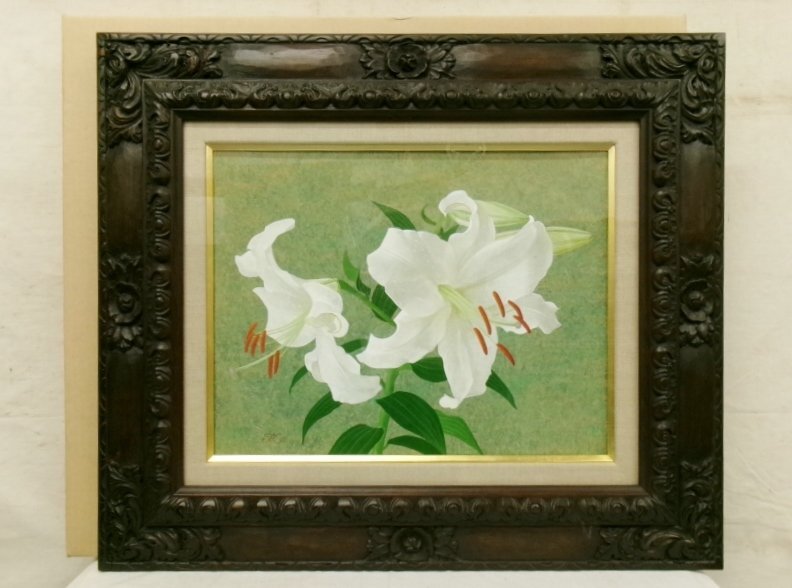 倉田和夫、【長葱】、希少な額装用画集画、新品高級額 額装付