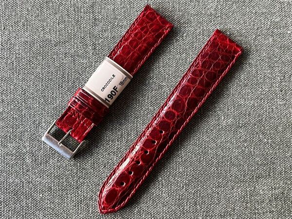 即決!送料無料!フランス直輸入 クロコ時計ベルト 18mm ワインレッド リアルクロコダイル ビンテージ デッドストック品 D18-7