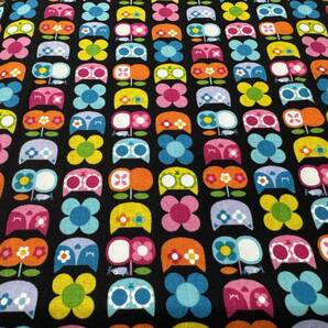 5m シーチング 110×500cm 綿100% 黒 レトロ カラフル / 猫 フルーツ フラワー ネコ ねこ 日本製 / 生地 はぎれ