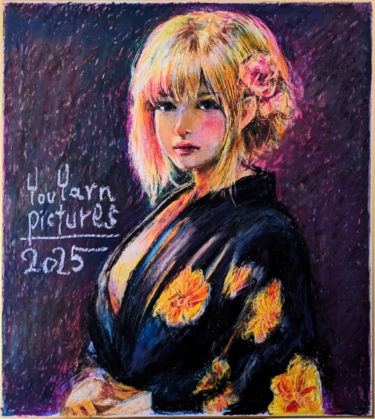 15%OFF!【15周年創業祭 】「和装美の憂い」■東京藝大卒画家■松崎祐哉■クレヨン肉筆画■14日まで!