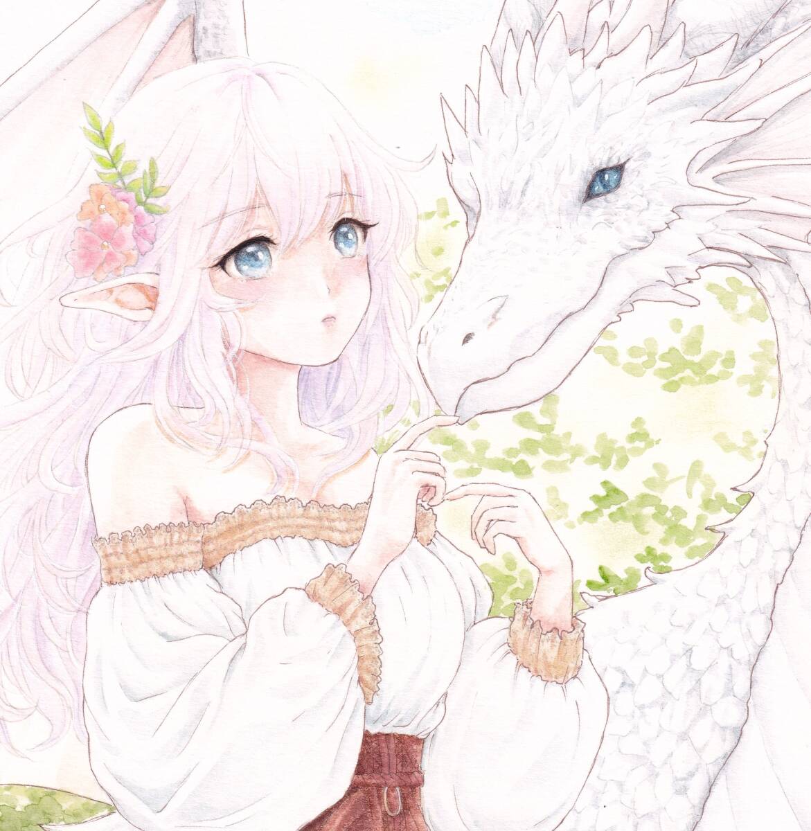 手描きイラスト 067】オリジナル原画色紙 コピック 「竜と旅する