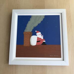kj ★額装品★ 和田誠 サンタクロース クリスマス 貴重イラスト 20cmサイズ額入り ポスター風デザイン 煙草 ピース プレゼント 印刷サイン
