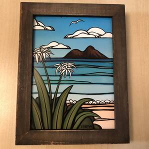 kj ★額装品★ ヘザーブラウン ハワイ 海 2Lサイズ額入り ポスター風デザイン 貴重イラスト サーフィン サーフアート 海 花 ビーチ