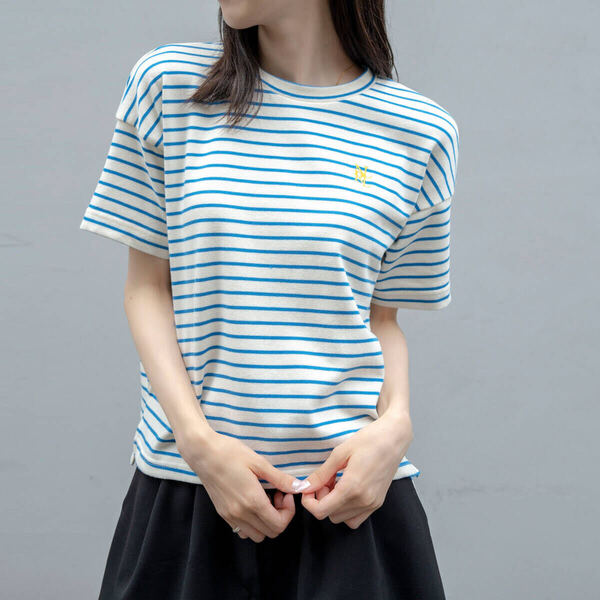 Nora Lily ノラリリー Tシャツ BORDER BIG S/S TOP レディース ブルー フリーサイズ(M/L)