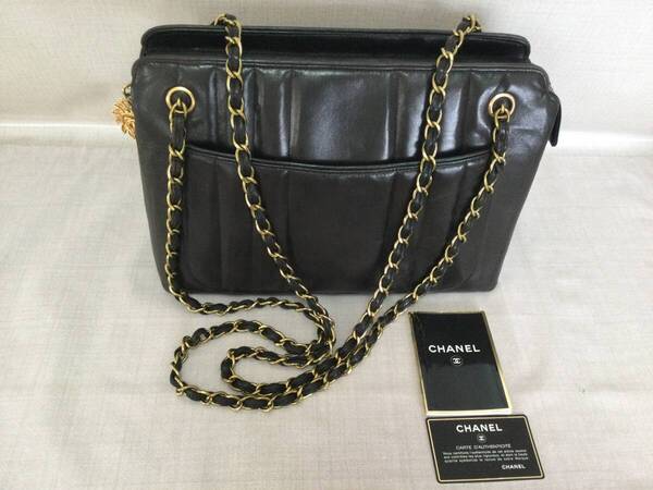【希少 レア】CHANEL シャネル マドモアゼル 太陽モチーフチェーンショルダーバッグ ヴィンテージ ラムスキン ブラック 美品 ゴールド金具